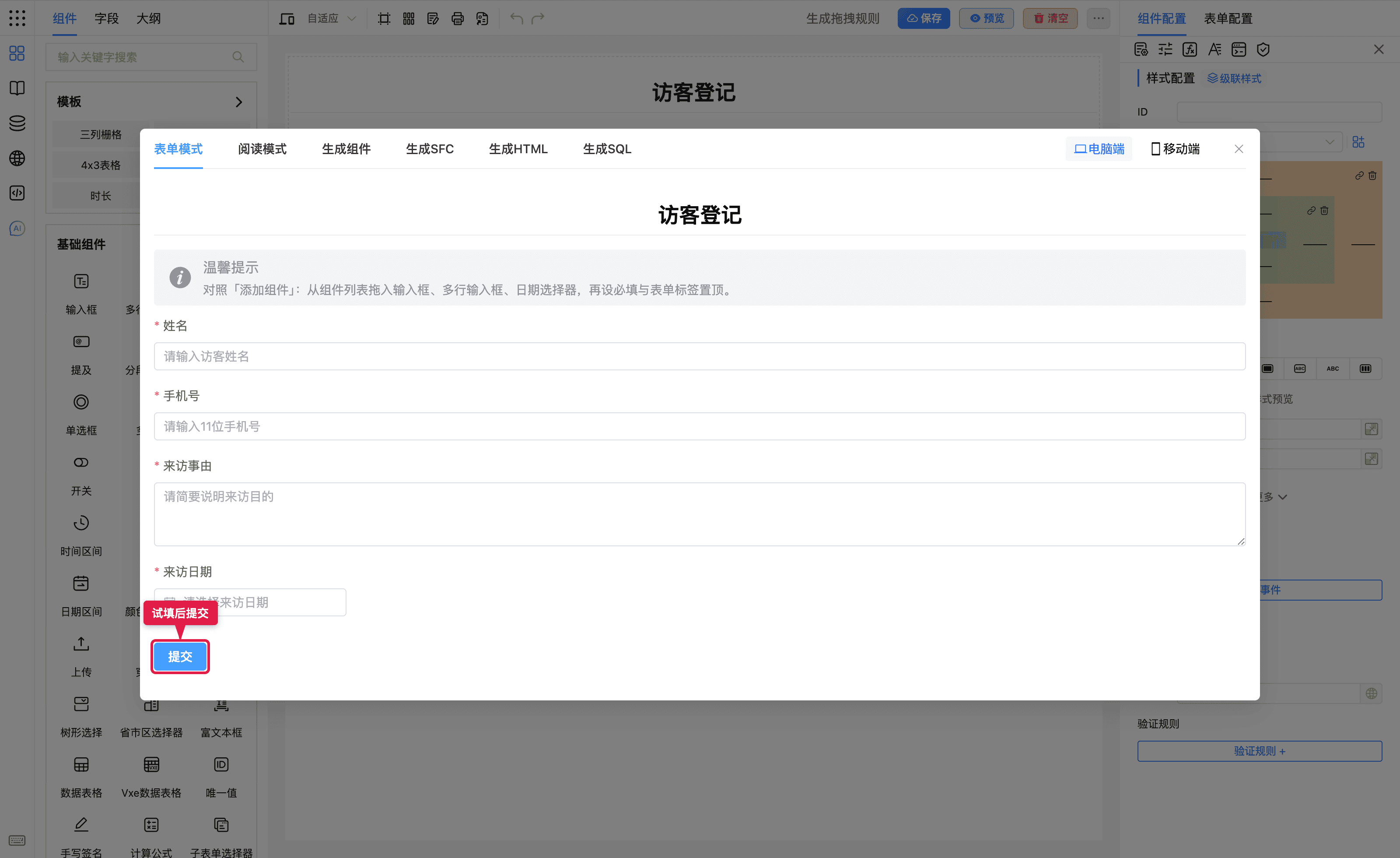 预览中试填并提交