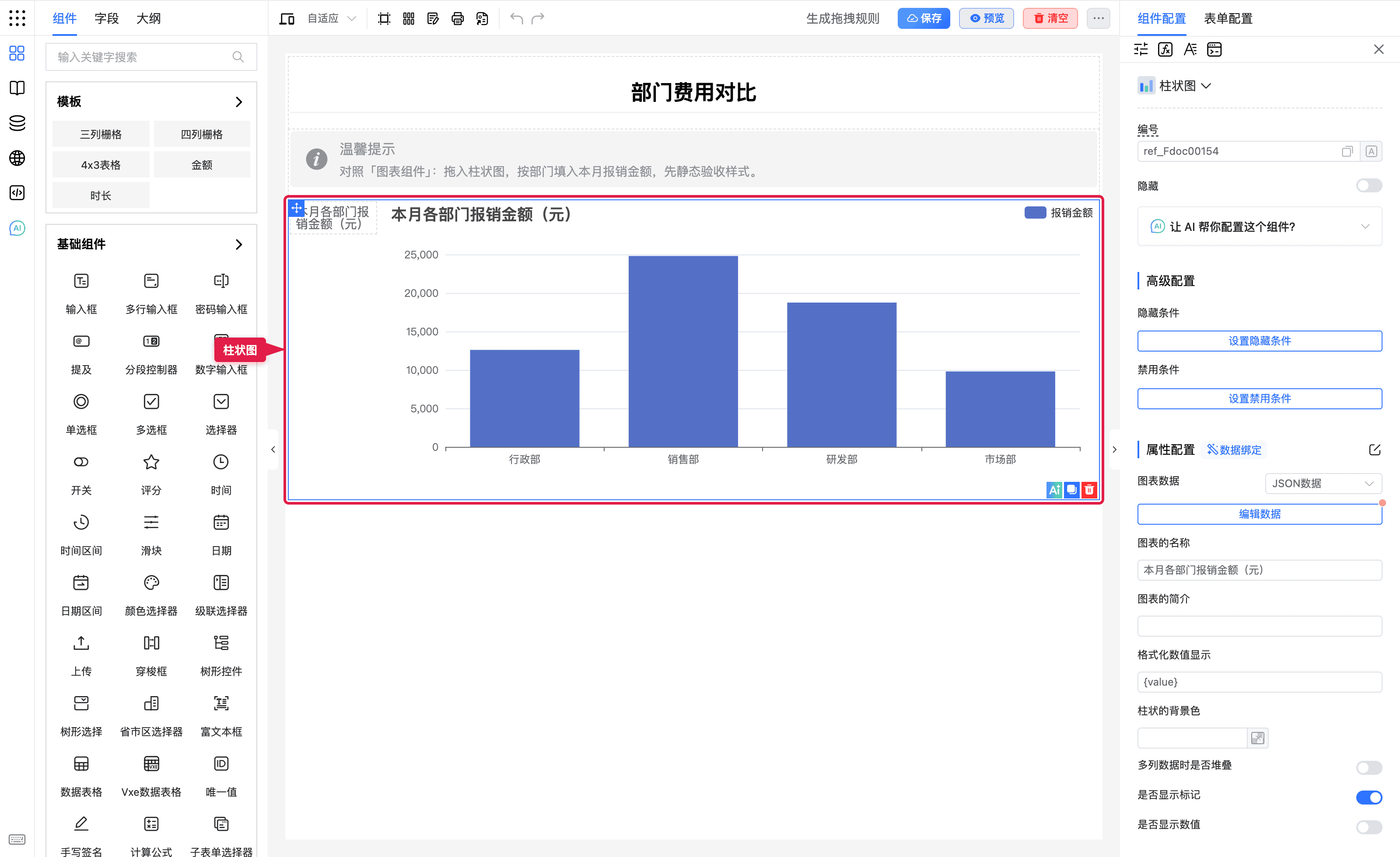 部门费用对比柱状图