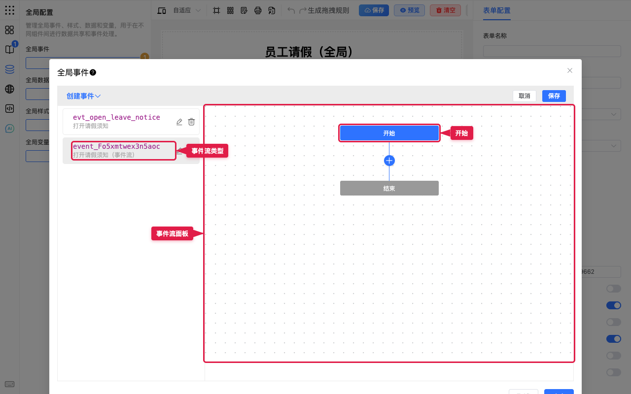全局事件的事件流面板