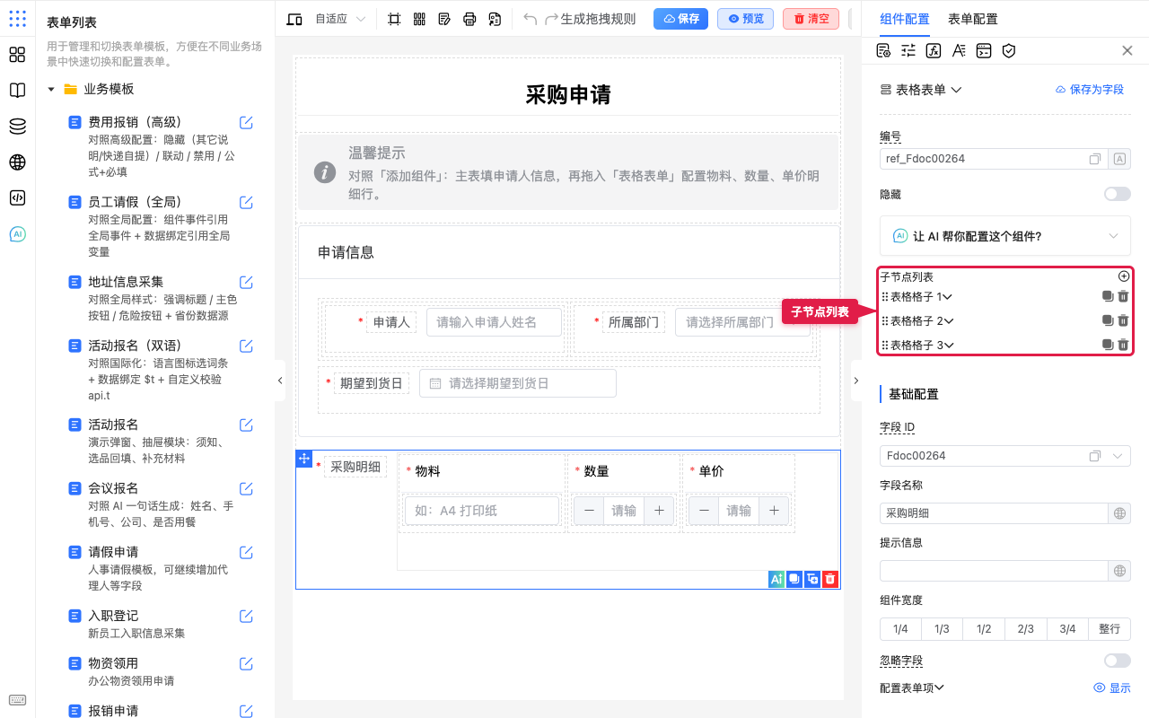 子节点列表